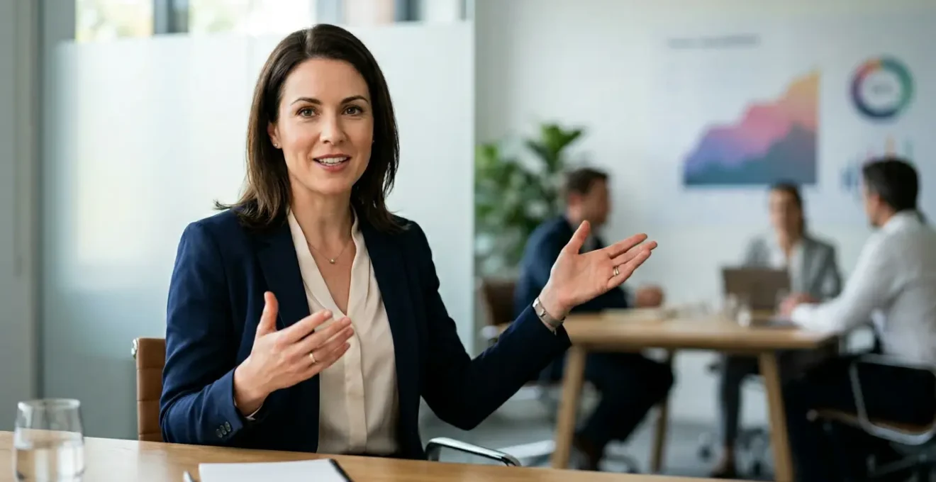 Professional accountant demonstrating financial analysis during interview