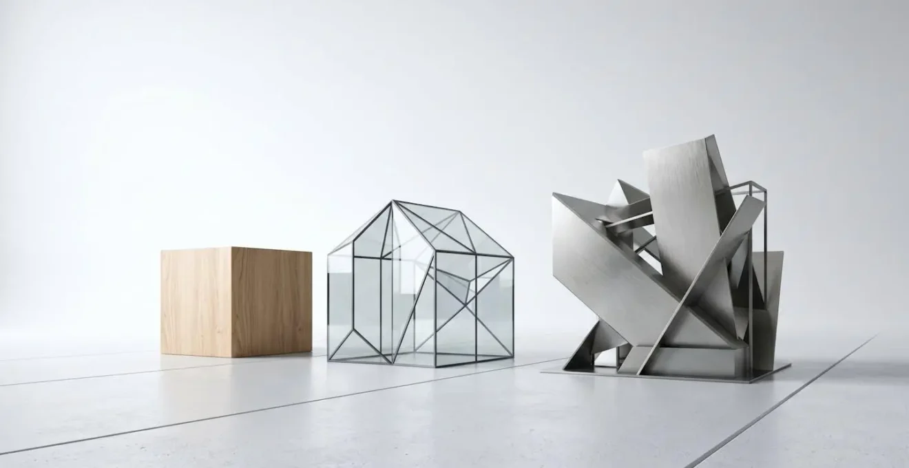 Abstract timeline showing corporate growth phases through architectural elements