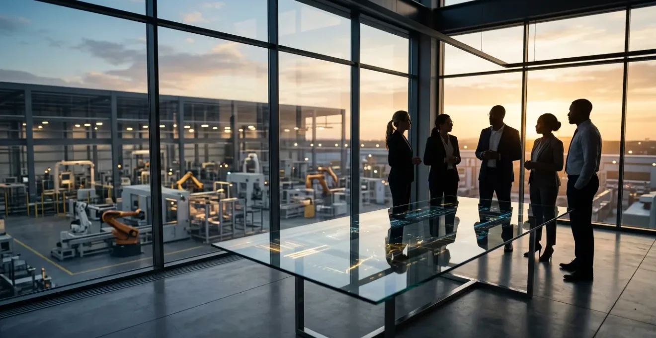 Strategic financial dashboard showing real-time cost analysis in a modern manufacturing facility