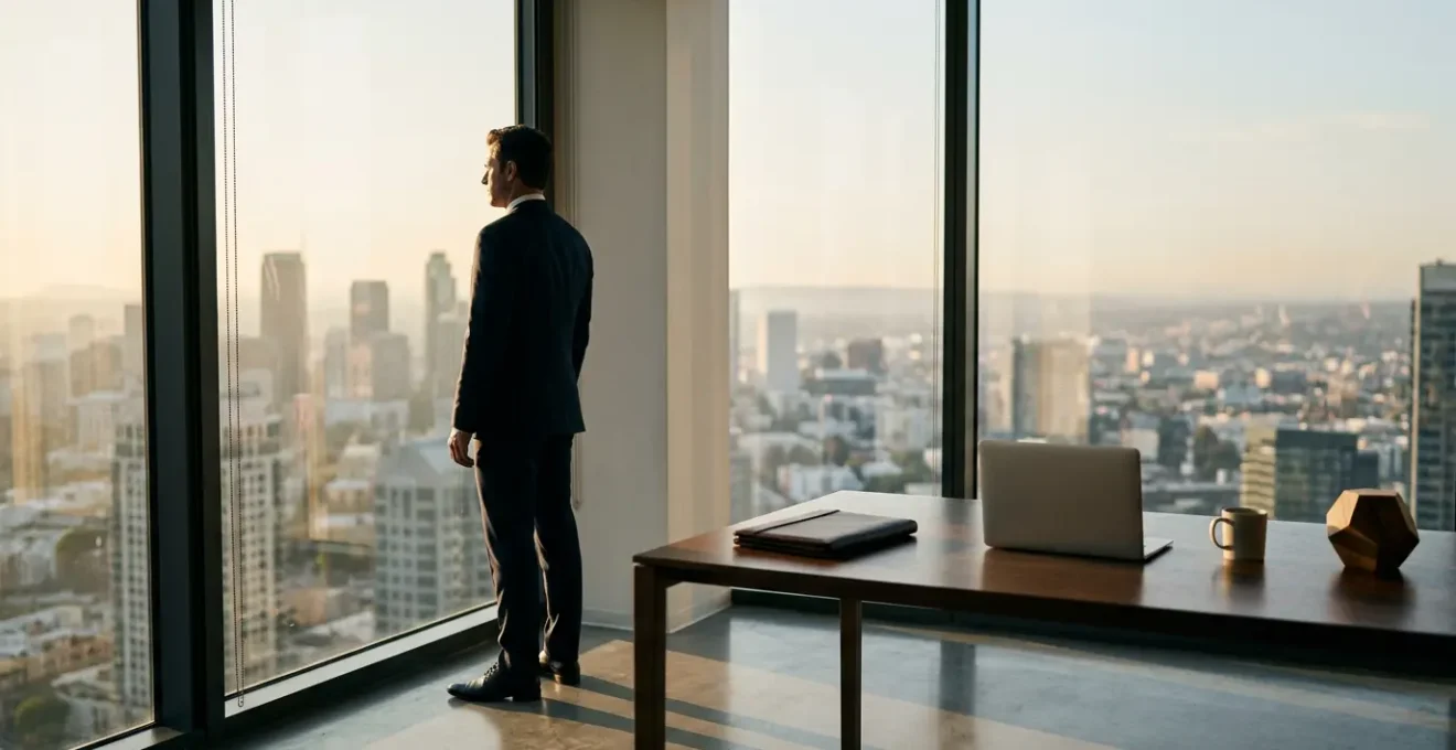 Finance executive analyzing network connections on digital career dashboard