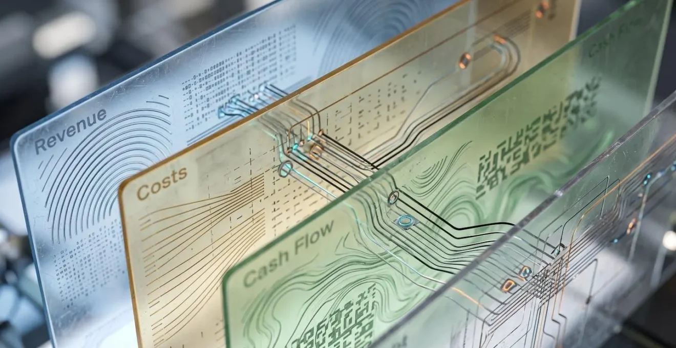 Multi-layered financial model with integrity check systems visible
