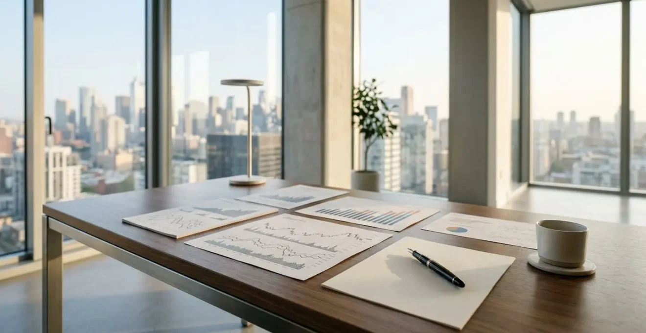 Executive reviewing financial documents in modern office setting