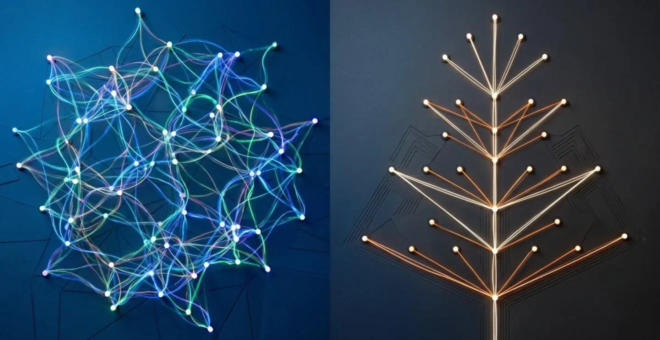 Visual comparison of FinTech and traditional banking recruitment networks through abstract network patterns