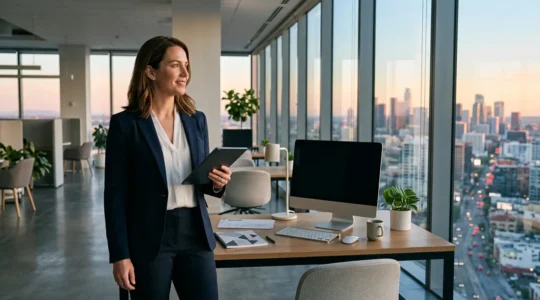 Professional accountant achieving work-life balance in modern office
