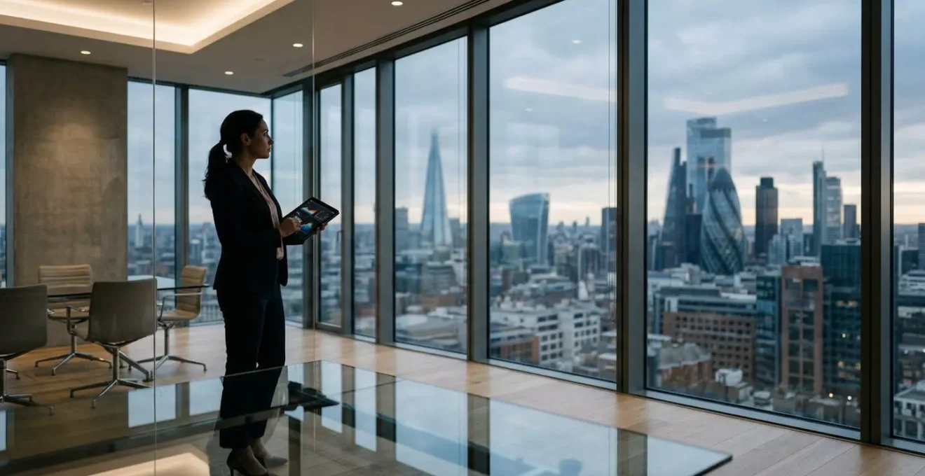 Finance executive analyzing strategic data in modern corporate setting