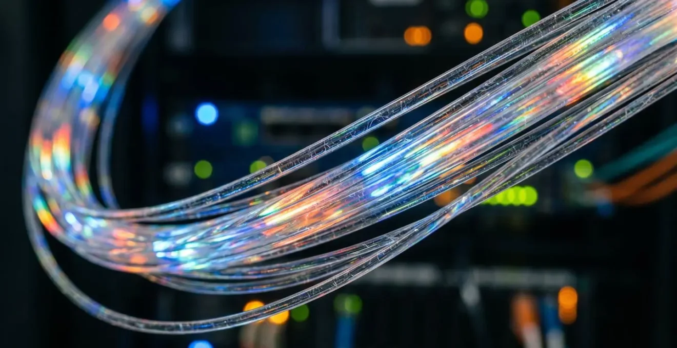 Data streams flowing through abstract visualization in modern tech office
