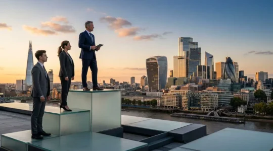 Professional accountants in London financial district comparing career paths