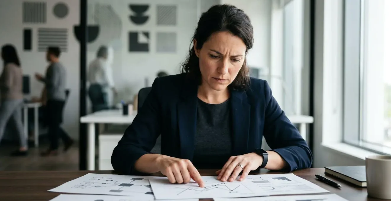 Professional analyzing data patterns in modern office environment